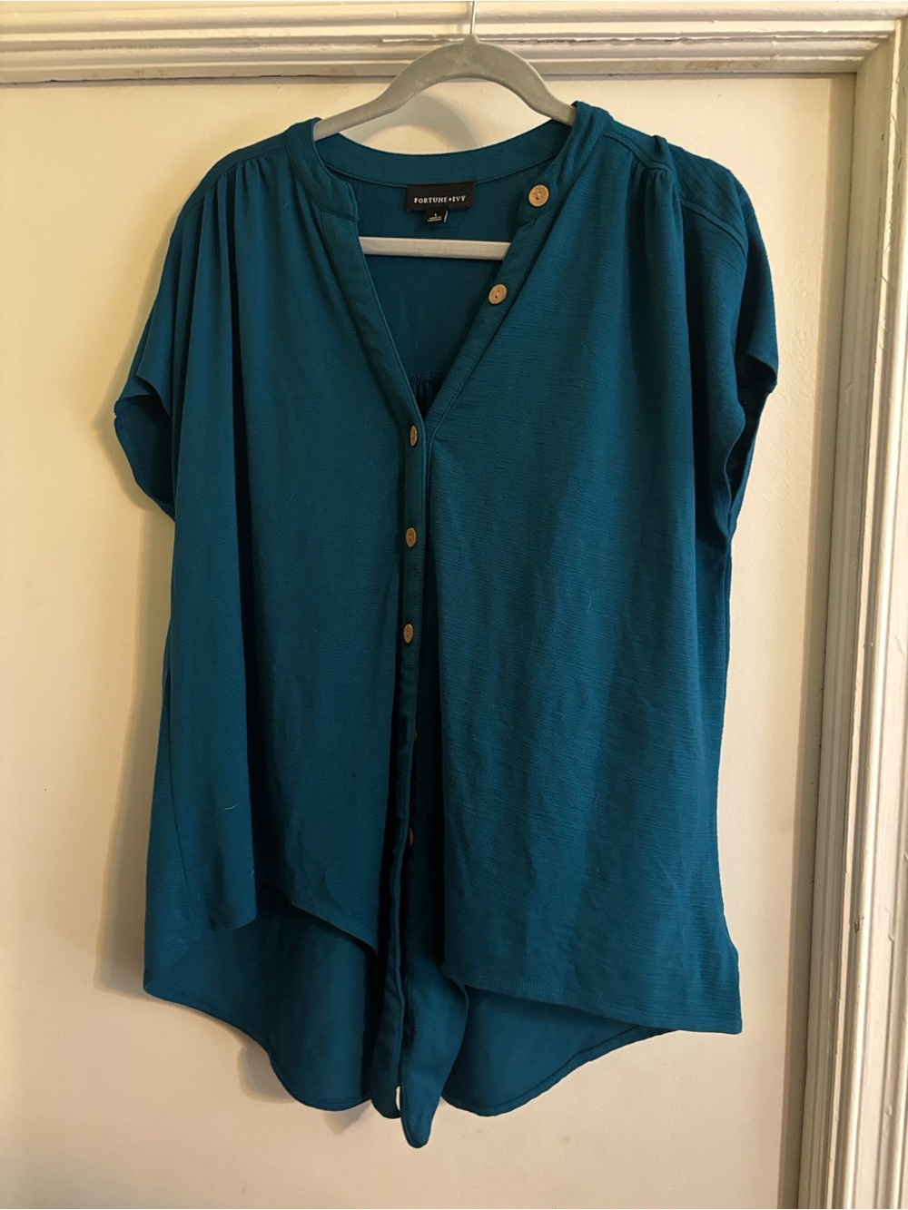 Teal Button-Front Women’s Top